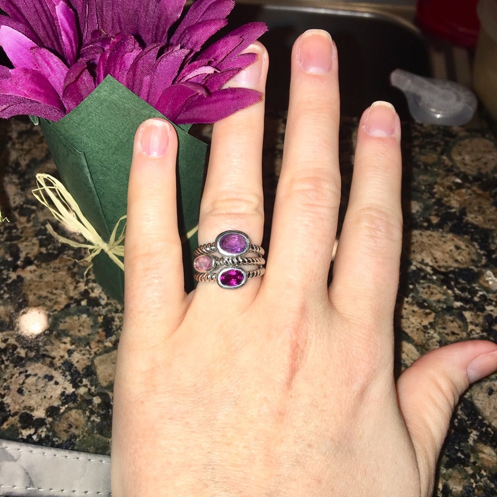 Size 7 sterling silver ring with amethyst stones